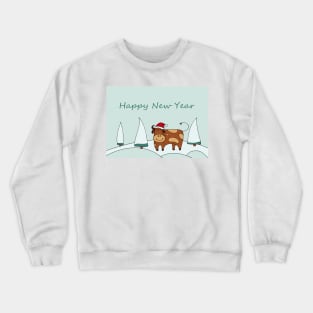 Happy New Year greeting card. Print Gift. Funny Christmas Exclusive present. Zodiac bull christmas. Symbol of the new year 2021. Crewneck Sweatshirt